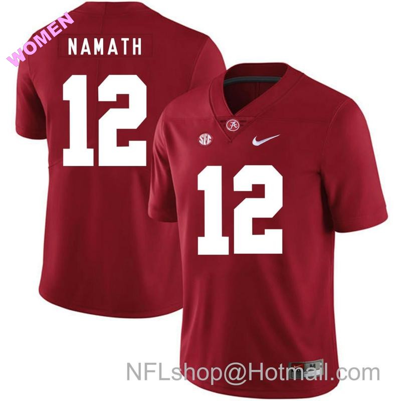 Women's Nike Alabama Crimson Tide #12 Joe Namath College Football Jersey Red