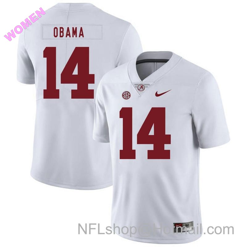 Women's Nike Alabama Crimson Tide #14 Barack Obama College Football Jersey White