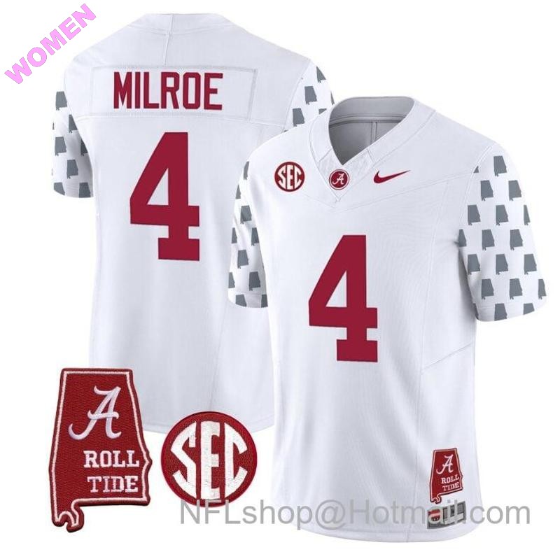 Women's Nike Jalen Milroe Jersey #4 Alabama Crimson Tide Vapor College Football Limited Stitched White