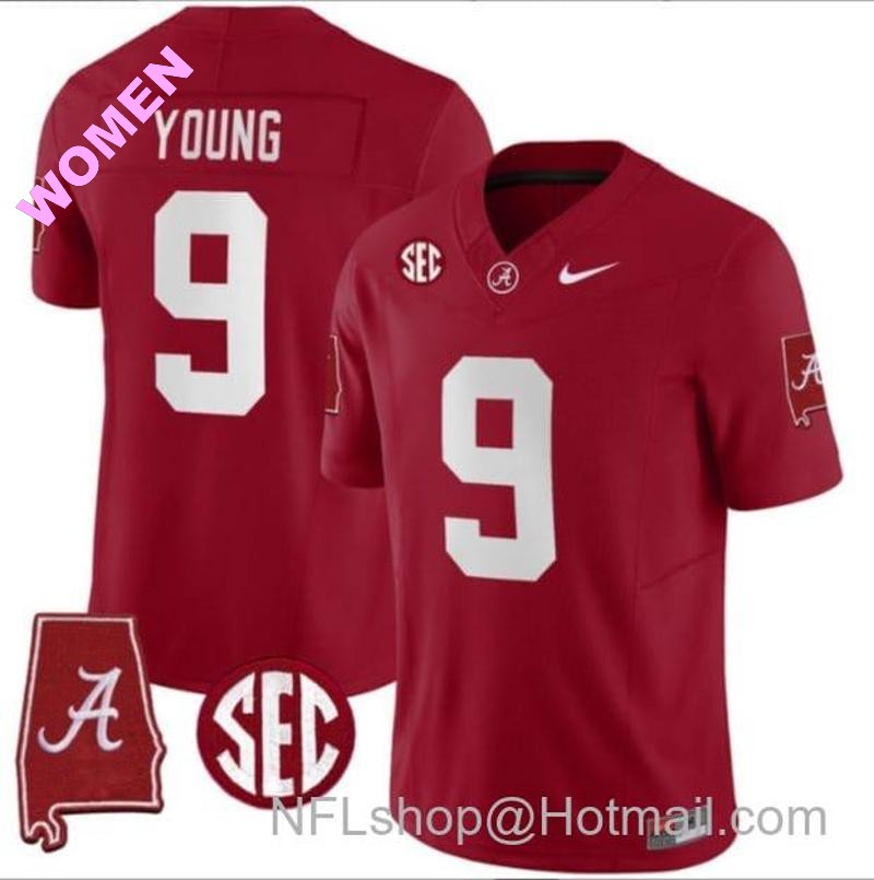 Women's Nike Bryce Young Jersey #9 Alabama Crimson Tide Vapor Stitched Football Alabama Map Crimson