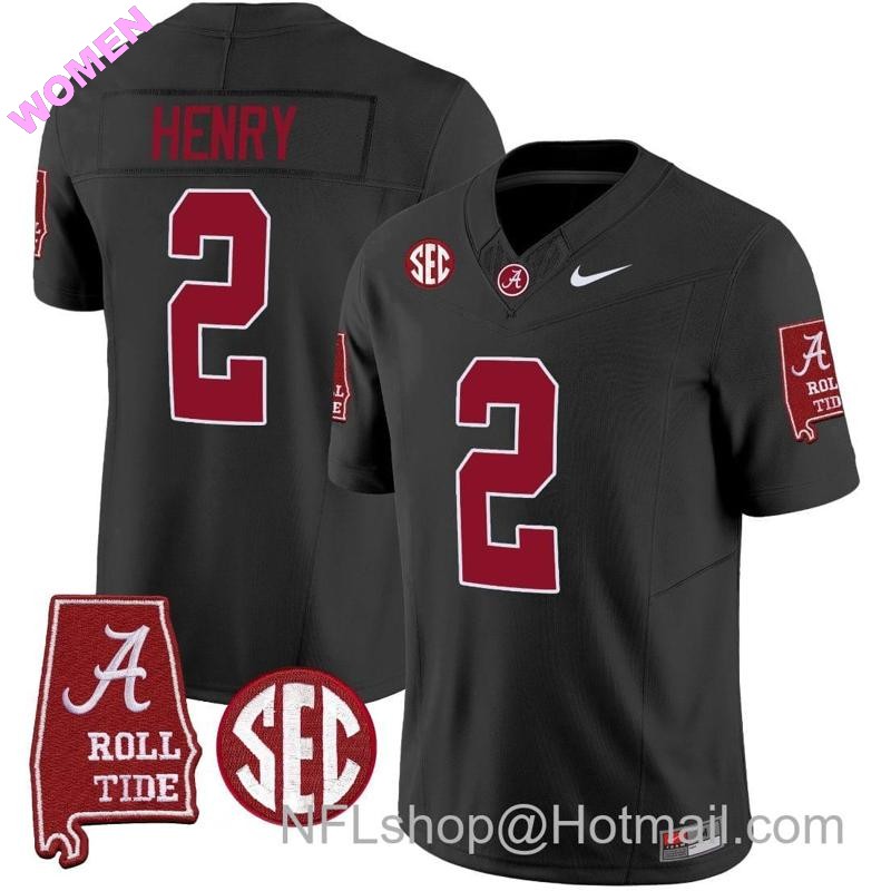 Women's Nike Derrick Henry Jersey #2 Alabama Crimson Tide Vapor Limited Football Alabama Map Black