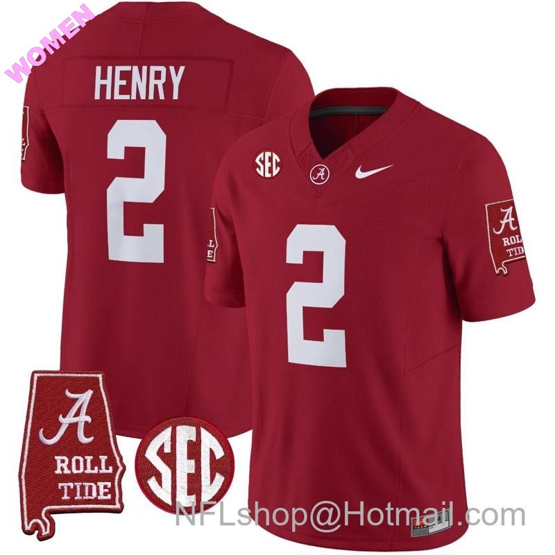 Women's Nike Derrick Henry Jersey #2 Alabama Crimson Tide Vapor Limited Football Alabama Map Crimson