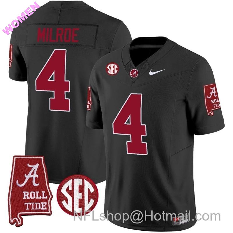 Women's Nike Jalen Milroe Jersey #4 Alabama Crimson Tide Vapor Limited Football Alabama Map Black