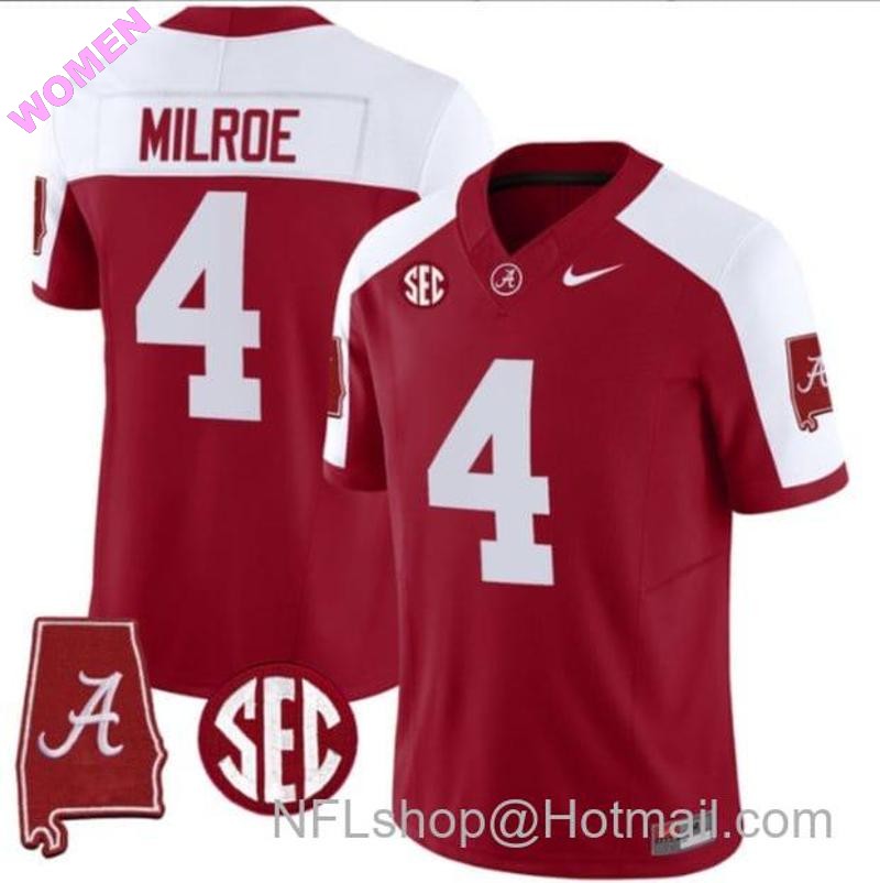 Women's Nike Jalen Milroe Jersey #4 Alabama Crimson Tide Vapor Stitched Football Alabama Map Crimson