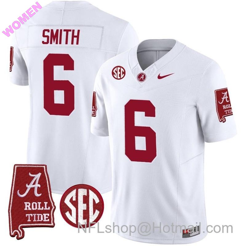 Women's Nike DeVonta Smith Jersey #6 Alabama Crimson Tide Vapor Limited Football Alabama Map White