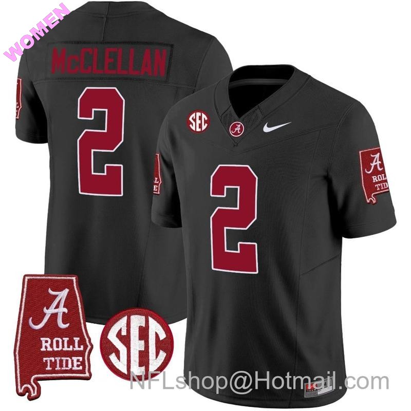 Women's Nike Jase McClellan Jersey #2 Alabama Crimson Tide Vapor Limited Football Alabama Map Black