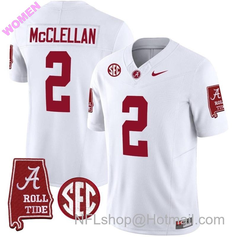 Women's Nike Jase McClellan Jersey #2 Alabama Crimson Tide Vapor Limited Football Alabama Map White