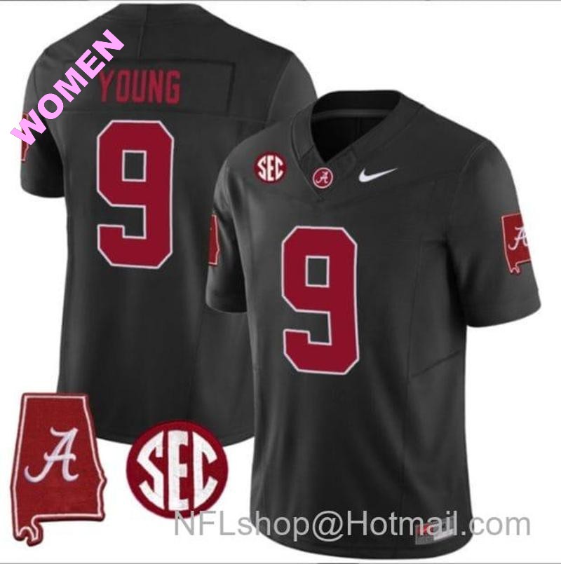 Women's Nike Bryce Young Jersey #9 Alabama Crimson Tide Vapor Stitched Football Alabama Map Black