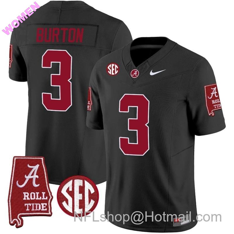 Women's Nike Jermaine Burton Jersey #3 Alabama Crimson Tide Vapor Limited Football Alabama Map Black