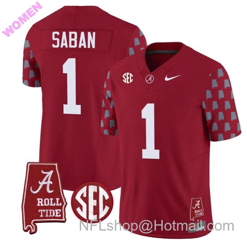 Women's Nike Nick Saban Jersey #1 Alabama Crimson Tide Vapor College Football Limited Stitched Crimson