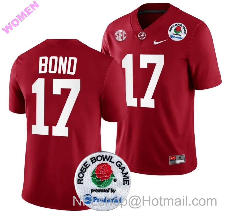 Women's Nike Isaiah Bond Jersey #17 Alabama Crimson Tide Rose Bowl Game 2024 Patch College Football Playoff Crimson