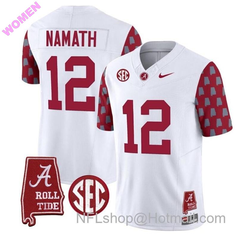 Women's Nike Joe Namath Jersey #12 Alabama Crimson Tide Vapor College Football Limited Stitched Crimson Sleeves