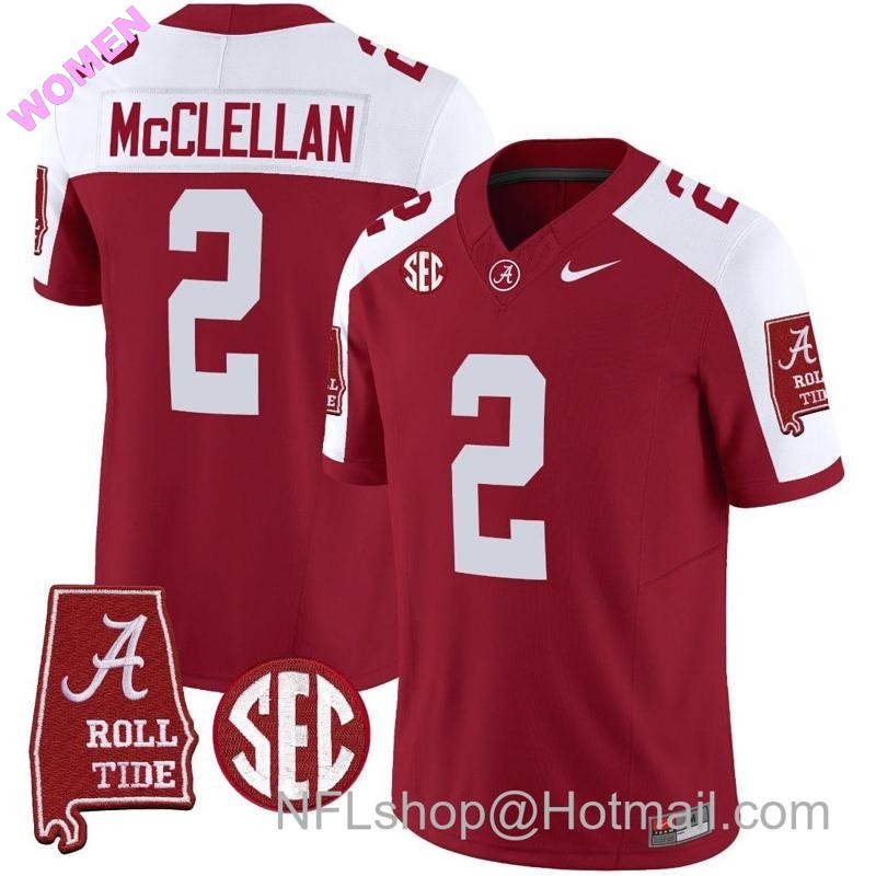 Women's Nike Jase McClellan Jersey #2 Alabama Crimson Tide Vapor Limited Football Alabama Map Crimson Alternate