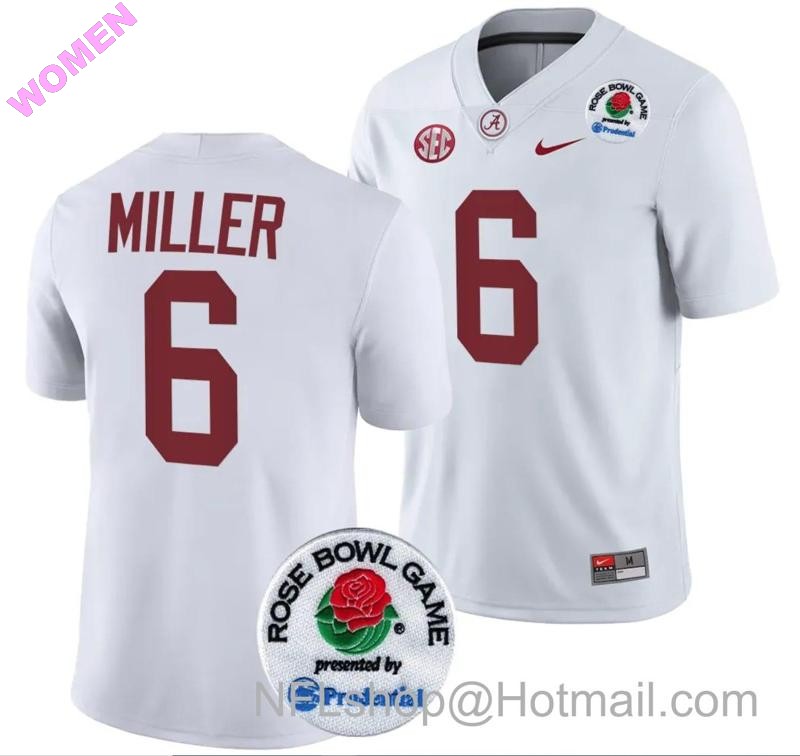 Women's Nike Jam Miller Jersey #6 Alabama Crimson Tide Rose Bowl Game 2024 Patch College Football Playoff White