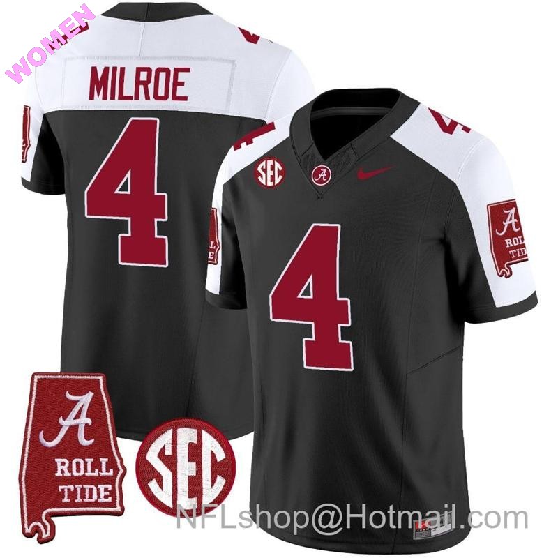 Women's Nike Jalen Milroe Jersey #4 Alabama Crimson Tide Vapor Limited Football Alabama Map Black Alternate