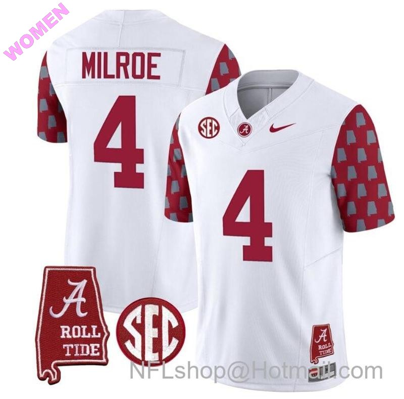 Women's Nike Jalen Milroe Jersey #4 Alabama Crimson Tide Vapor College Football Limited Stitched Crimson Sleeves