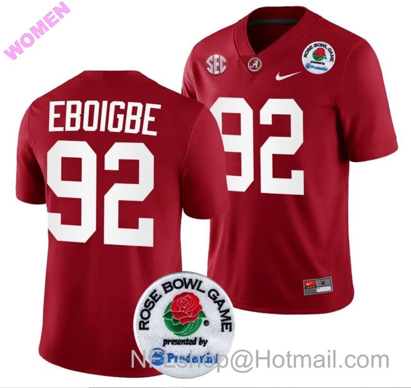 Women's Nike Justin Eboigbe Jersey #92 Alabama Crimson Tide Rose Bowl Game 2024 Patch College Football Playoff Crimson