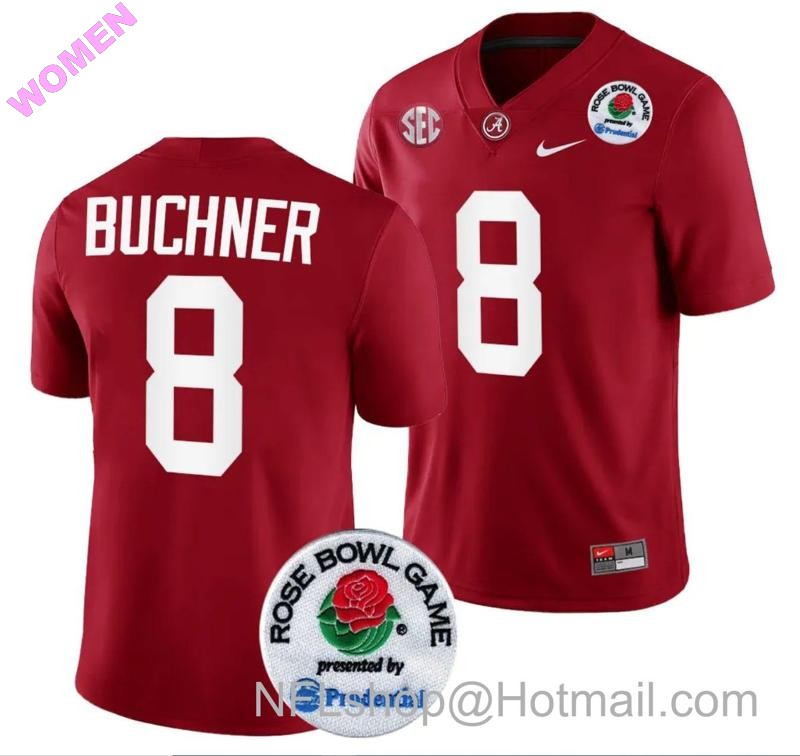 Women's Nike Tyler Buchner Jersey #8 Alabama Crimson Tide Rose Bowl Game 2024 Patch College Football Playoff Crimson