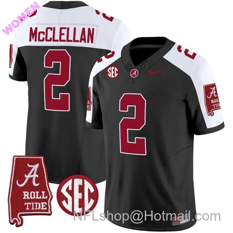 Women's Nike Jase McClellan Jersey #2 Alabama Crimson Tide Vapor Limited Football Alabama Map Black Alternate