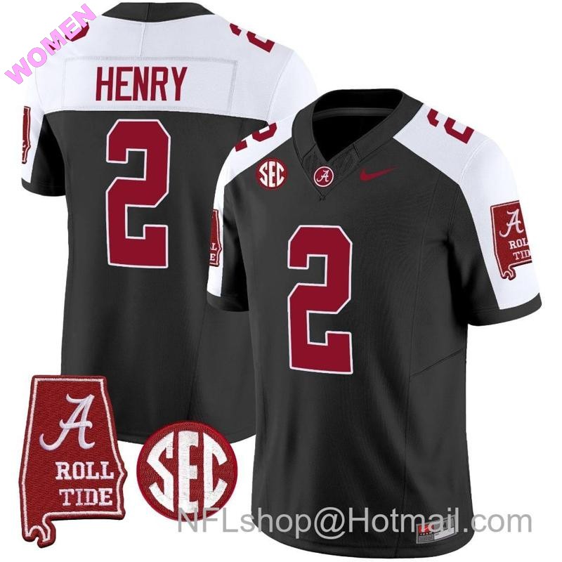 Women's Nike Derrick Henry Jersey #2 Alabama Crimson Tide Vapor Limited Football Alabama Map Black Alternate