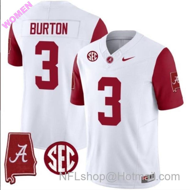 Women's Nike Jermaine Burton Jersey #3 Alabama Crimson Tide Vapor Stitched Football Alabama Map Crimson Sleeves