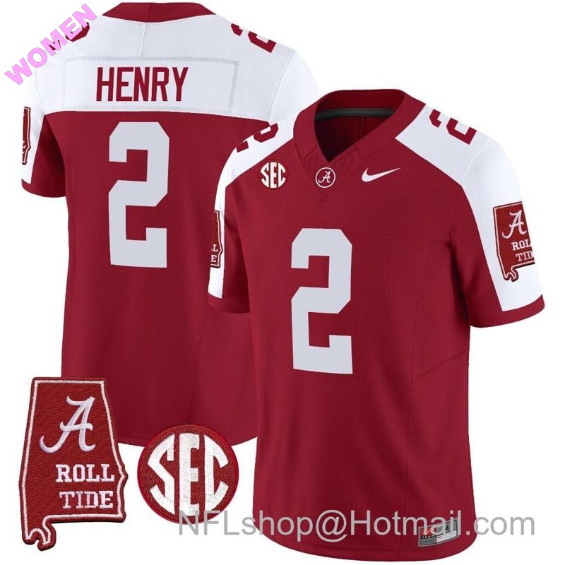 Women's Nike Derrick Henry Jersey #2 Alabama Crimson Tide Vapor Limited Football Alabama Map Crimson Alternate