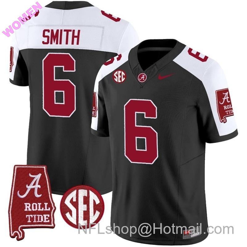 Women's Nike DeVonta Smith Jersey #6 Alabama Crimson Tide Vapor Limited Football Alabama Map Black Alternate