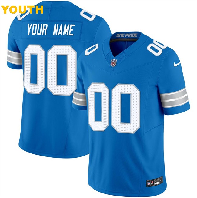 Youth Detroit Lions Active Player Custom Blue 2024 F.U.S.E. Vapor Limited Stitched Football Jersey