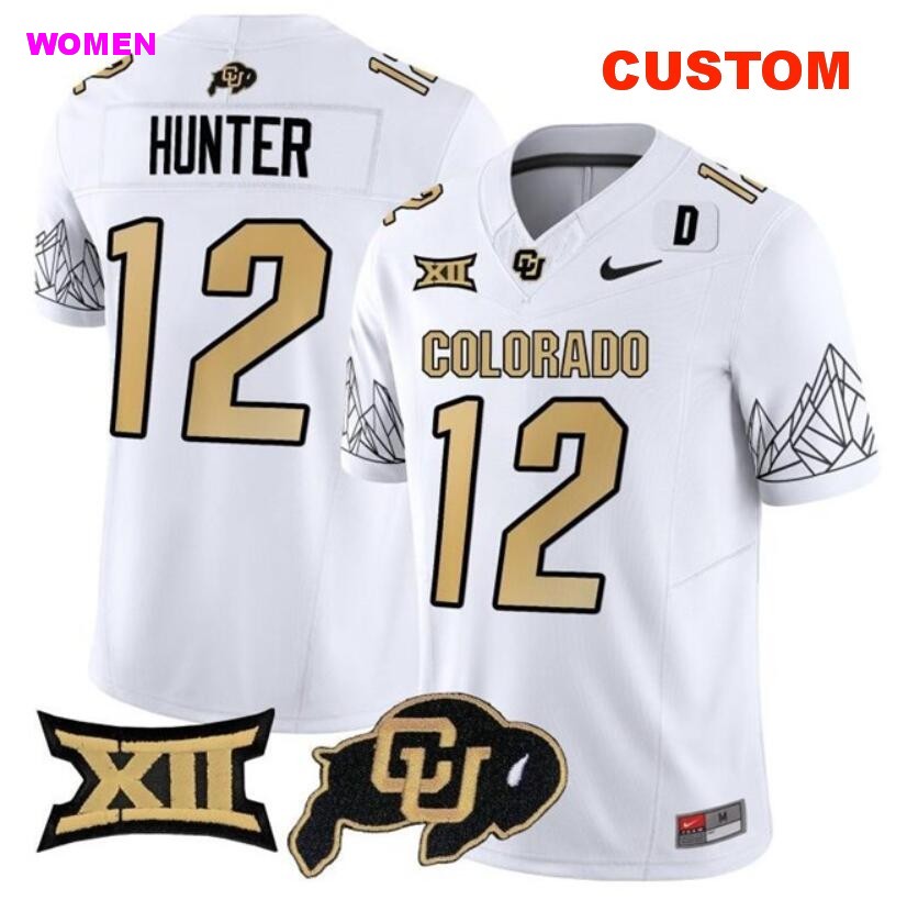 Women's Colorado Buffaloes ACTIVE PLAYER Custom White 2024 F.U.S.E. With Big 12 XII Patch Stitched Football Jersey(Run Small)