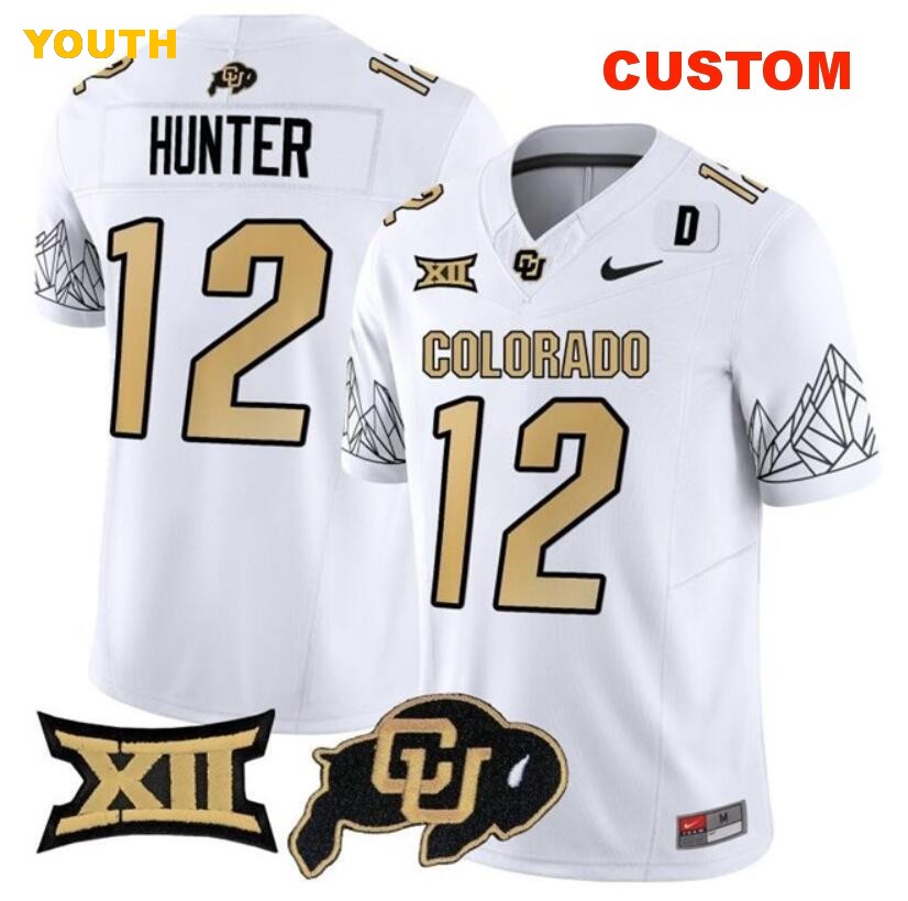 Youth Colorado Buffaloes ACTIVE PLAYER Custom White 2024 F.U.S.E. With Big 12 XII Patch Stitched Football Jersey