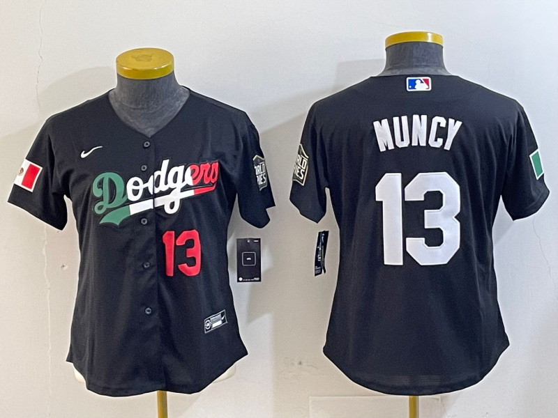 Youth Los Angeles Dodgers #13 Max Muncy Number Black Mexico 2020 World Series Cool Base Nike Jersey