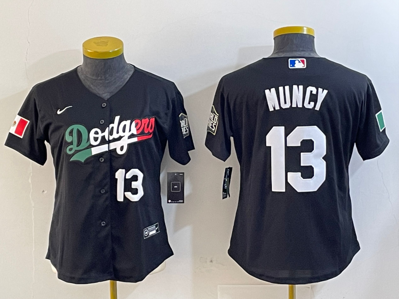 Youth Los Angeles Dodgers #13 Max Muncy Number Black Mexico 2020 World Series Cool Base Nike Jerseys