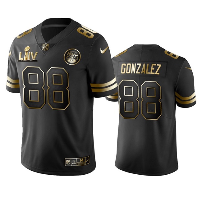 Men's Kansas City Chiefs #88 Tony Gonzalez Black Super Bowl LIV Golden Edition Limited Stitched Football Jersey