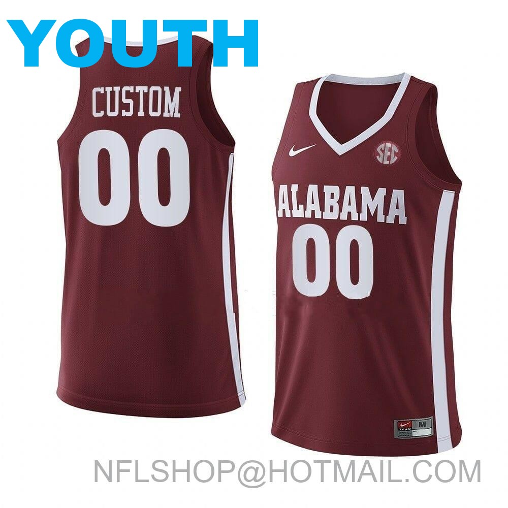 Youth Custom Nike Alabama Alabama Crimson Tide Jersey Basketball College SEC Name and Number Crimson