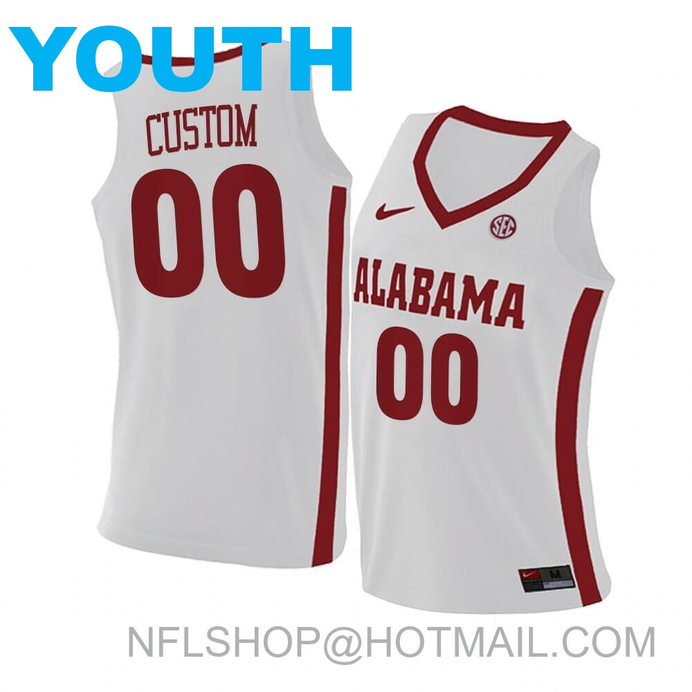 Youth Custom Nike Alabama Crimson Tide Jersey Basketball College SEC Name and Number Swingman White