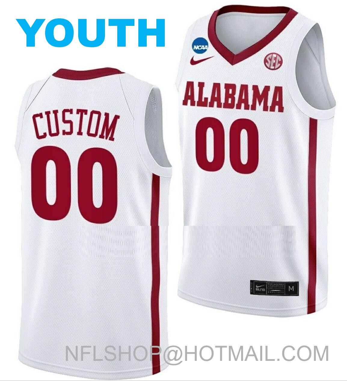 Youth Custom Nike Alabama Crimson Tide Jersey Name And Number 2023 NCAA March Madness College Basketball White