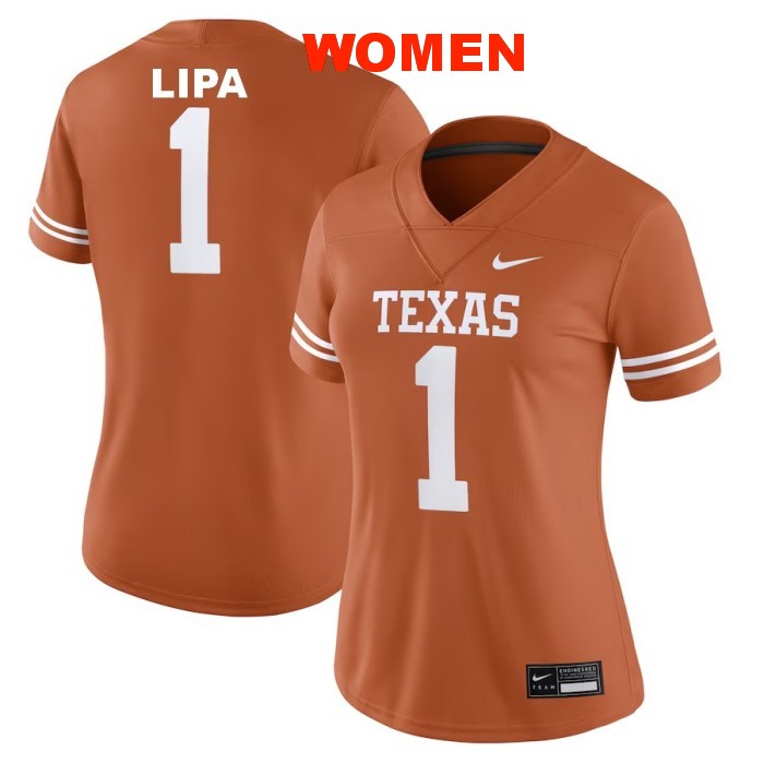 Women's #1 Dua Lipa Texas Longhorns Nike Vapor Stitched Football Jersey - Texas Orange