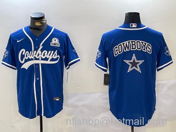 Men's Dallas Cowboys Big Logo Royal With  1960 Patch Cool Base Stitched Baseball Jersey