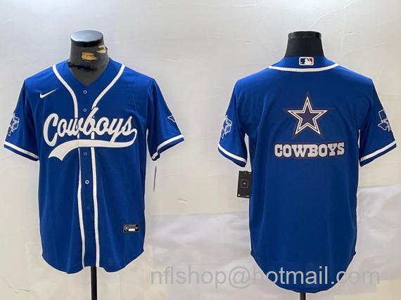 Men's Dallas Cowboys Big Logo Royal With Patch Cool Base Stitched Baseball Jerseys