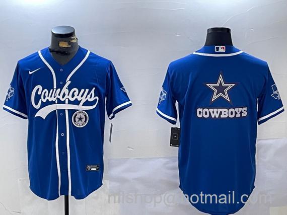 Men's Dallas Cowboys Big Logo Royal With Team Patch Cool Base Stitched Baseball Jersey