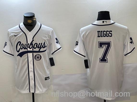 Men's Dallas Cowboys #7 Trevon Diggs White With Team Patch Cool Base Stitched Baseball Jersey