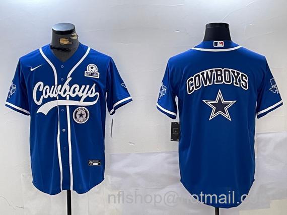 Men's Dallas Cowboys Big Logo Royal With Team and 1960 Patch Cool Base Stitched Baseball Jerseys