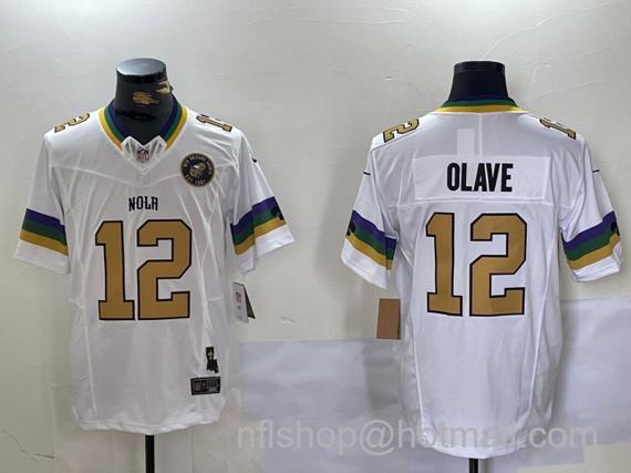 Men's New Orleans Saints #12 Chris Olave White 1987 Legacy 2024 F.U.S.E. Vapor Limited Stitched Jerseys