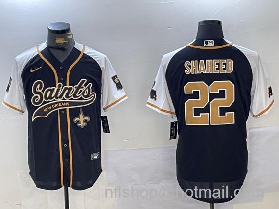 Men's New Orleans Saints #22 Rashid Shaheed Black White Team Patch Cool Base Stitched Baseball Jersey