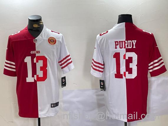 Men's San Francisco 49ers #13 Brock Purdy Team Patch Red & White Split Limited Stitched Jersey