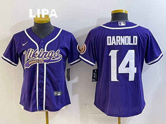 Women's Minnesota Vikings #14 Sam Darnold Purple With Patch Cool Base Stitched Baseball Jersey(Run Small)