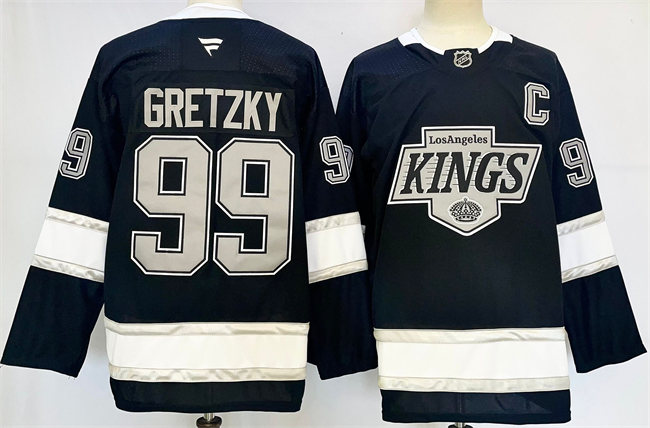 Men's Los Angeles Kings #99 Wayne Gretzky Black 2024-25 Home With C Patch Stitched Hockey Jersey