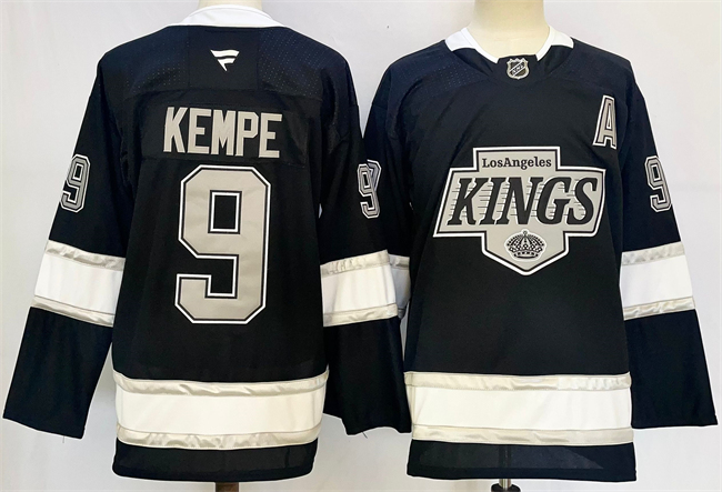 Men's Los Angeles Kings #9 Adrian Kempe Black 2024-25 Home With A Patch Stitched Hockey Jersey