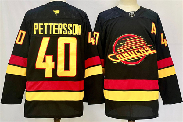 Men's Vancouver Canucks #40 Elias Pettersson Black 2024-25 With A Patch Alternate Stitched Hockey Jersey