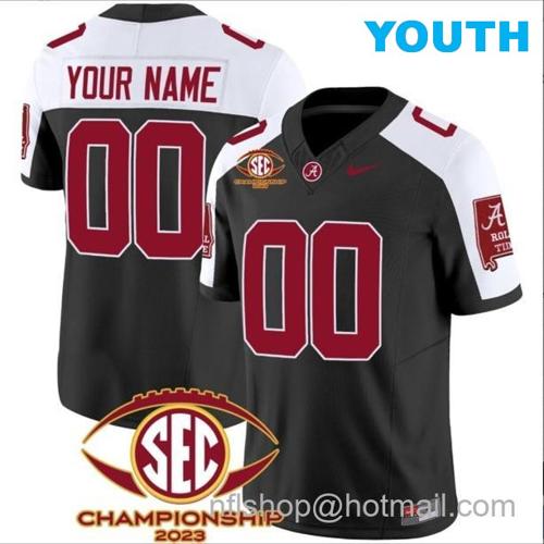 Youth Nike Custom Alabama Crimson Tide Jersey Name and Number SEC Championship 2023 Patch Basic Black Alternate